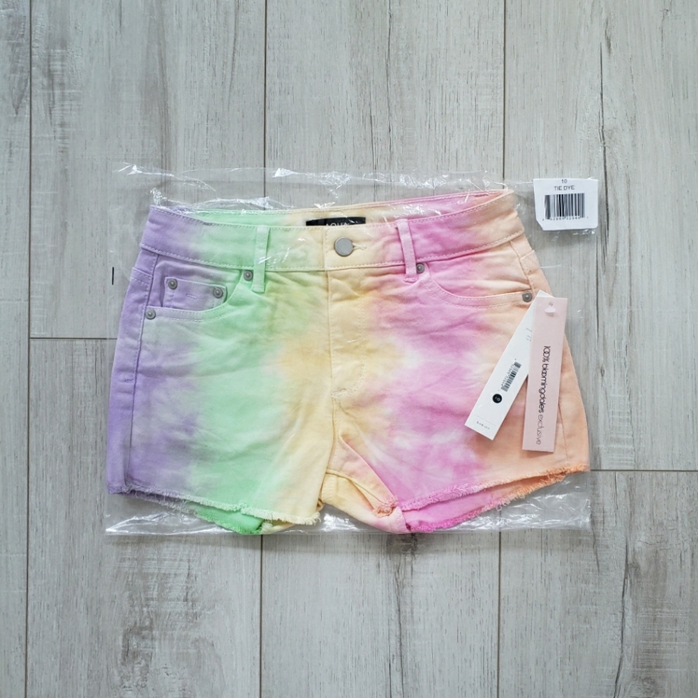 Girls Back To School Stretchy Denim Jeans Shorts Size 10 Tie Dye Rainbow